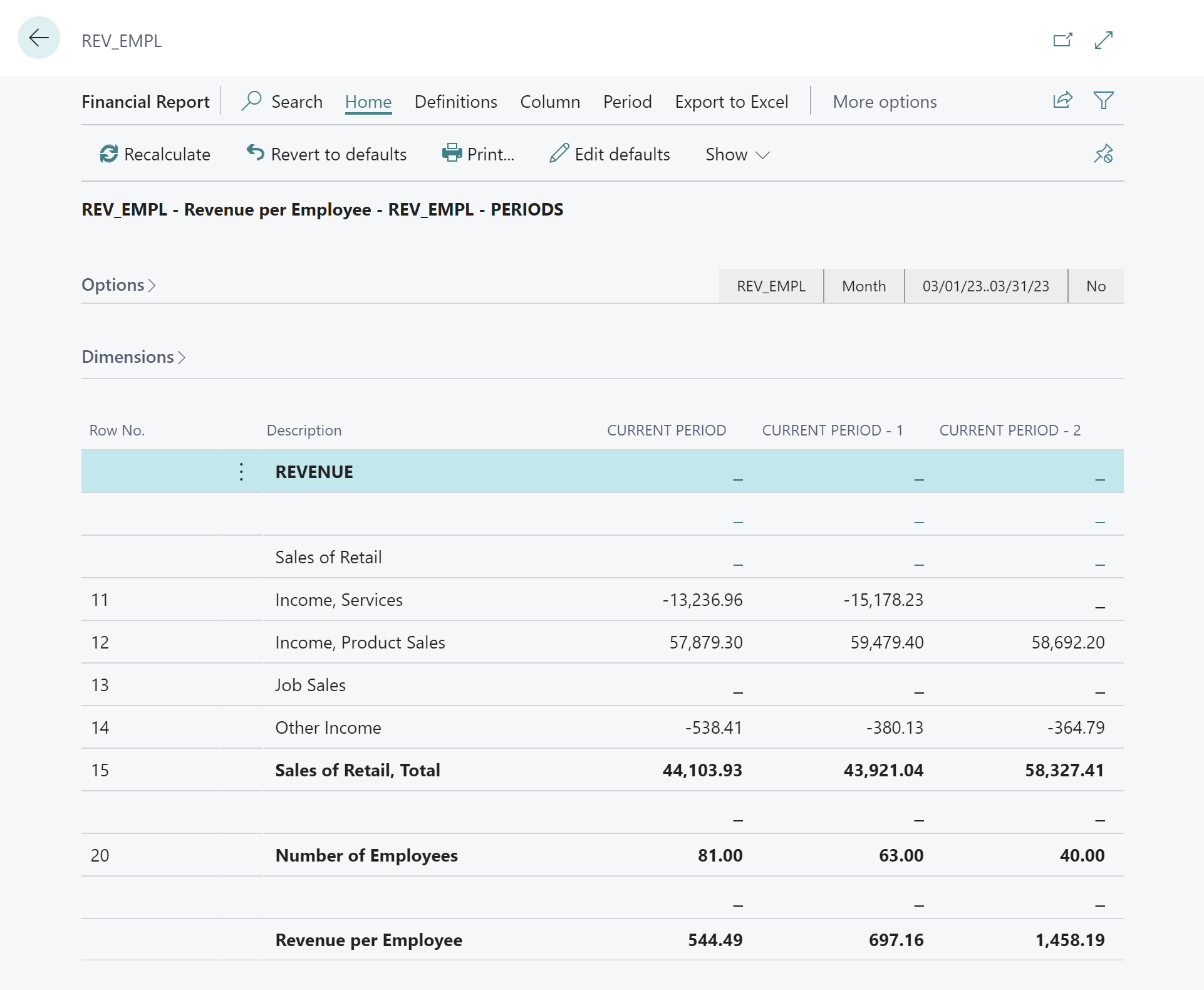 An example of a report that includes data from a statistical account.